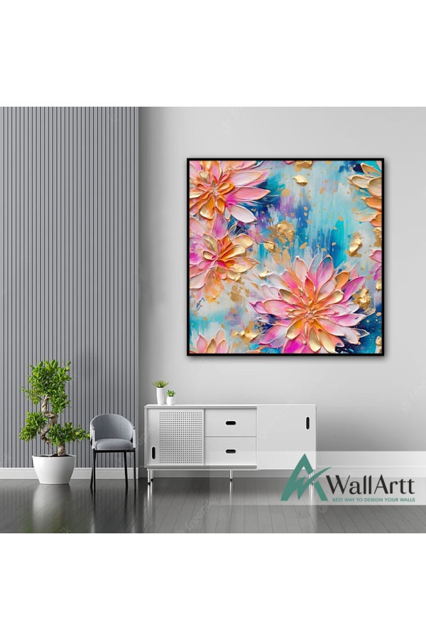 Abstract Pink Flowers II 3d Heavy Textured Partial Oil Painting